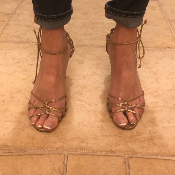 Manolo Blahnik Shoes - Gold Manolo Blahnik strappy heel sandle